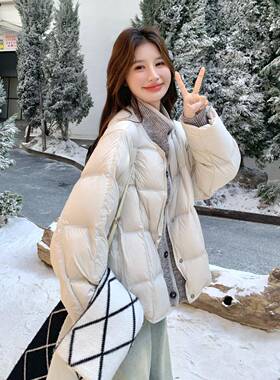 针C012-857织拼接假两件鸭巨羽绒服女2看025冬新款高级感米灰色好