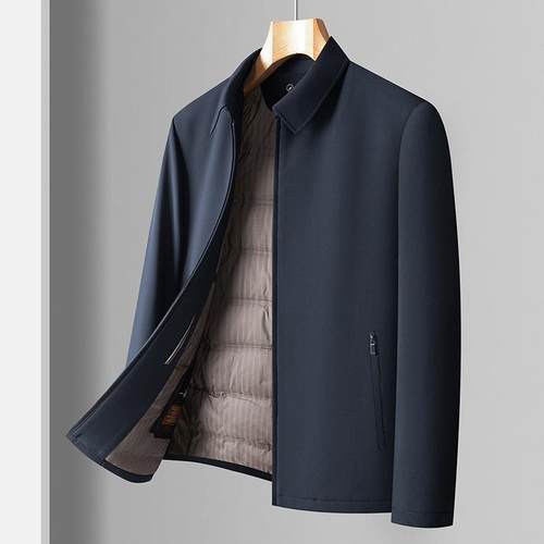 年爸爸装新款拉链翻码领白鸭季中绒羽KEI绒服夹克冬大厚款保暖男