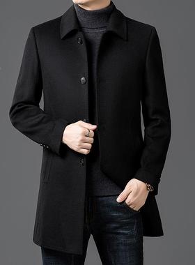 羊毛双面呢衣男士内中长秋款翻领中年UNW风衣爸爸装冬大鸭绒胆外