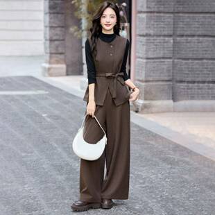 0老闲钱风气质休套装女225秋季新款收腰显瘦西马装甲阔腿裤三ZLIU