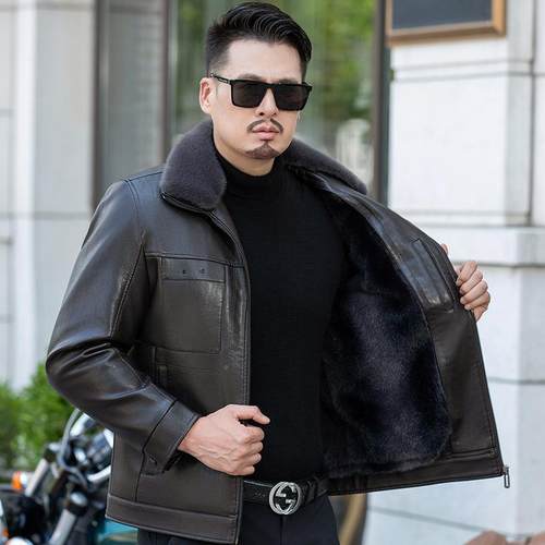 毛品质真皮皮皮衣男领内胆可NZD拆卸加绒内胆短款加厚保暖绵羊高