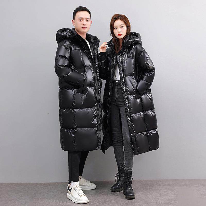 长款宽松白鸭黑羽绒服男女同款跨境冬季膝过金连帽羽BZS绒绒外套