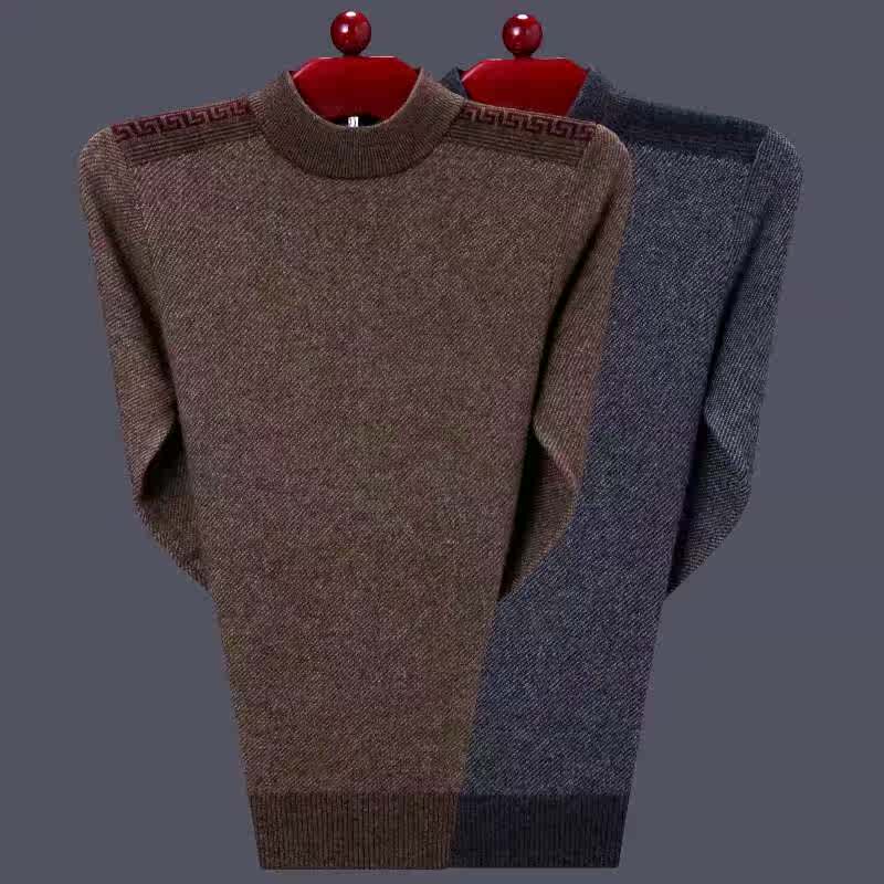 New autumn and winter mens pure cashmere sweater Pullover round neck solid color thickened warm backing knitted sweater for men