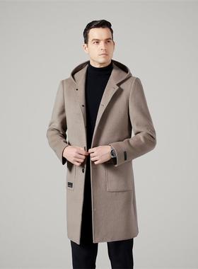 025高档男士纯羊2791-C毛大衣年新款兔毛2内胆保暖中爸连爸帽中长