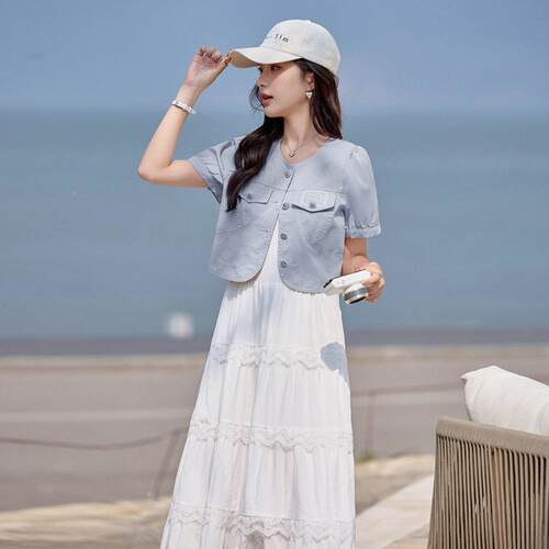 两件连裙蛋女夏衣季KX8516-0新款外套搭套配蕾丝吊带糕裙套装