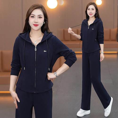 时尚闲运96791026动套装女20套25春秋新衫款减龄显瘦连帽卫衣开直