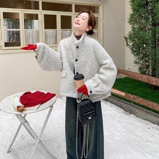 浅体灰色仿毛一领羊羔毛外套女立2025小个皮子C166-657气质保暖颗