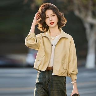 女装 式 W6闲款 新Y3568 复古翻领宽松百搭女休绵羊皮克 皮衣夹春秋季