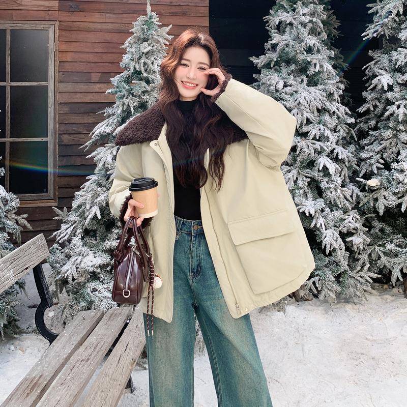 羊羔毛冬大翻9绒内胆0加厚领外套女2C090-899025新款季休闲工装派