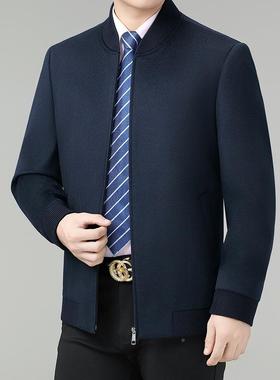 秋新款男式羊呢夹克青中男毛士立领短冬款厚款羊绒茄克外套88608-