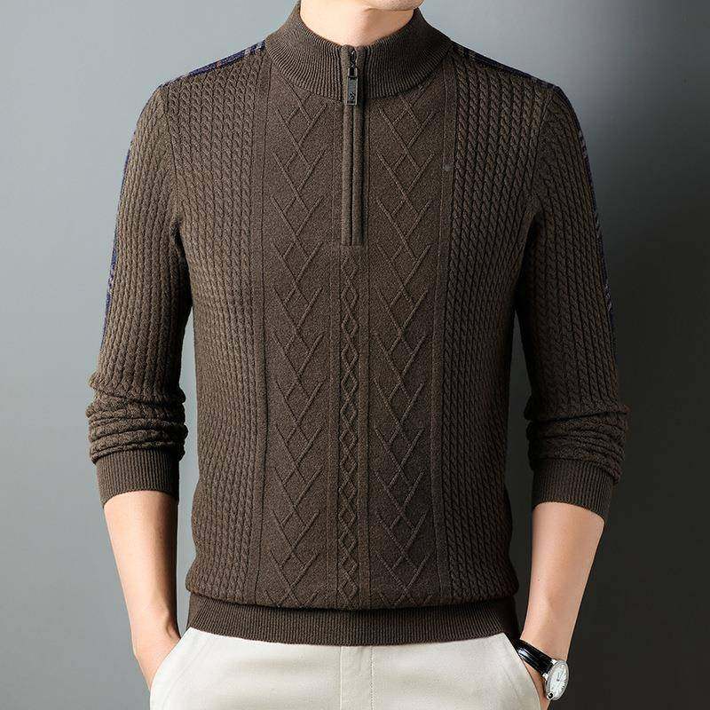224高档羊绒23978-TB衫加男半高领0拉链套厚针织毛衣打底衫休闲头