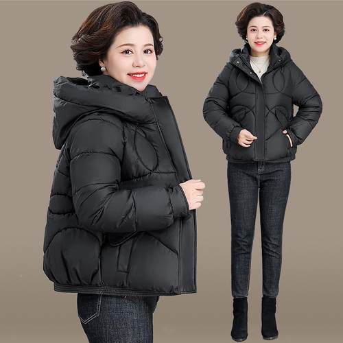 中妈冬妈棉袄女装短款羽绒棉服洋年气中老年码秋冬新84199053款大