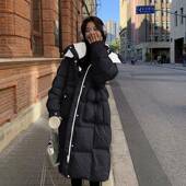 中长连帽羽绒服女冬季 225新款 B092 韩0版 235高级感撞款 面包色服白
