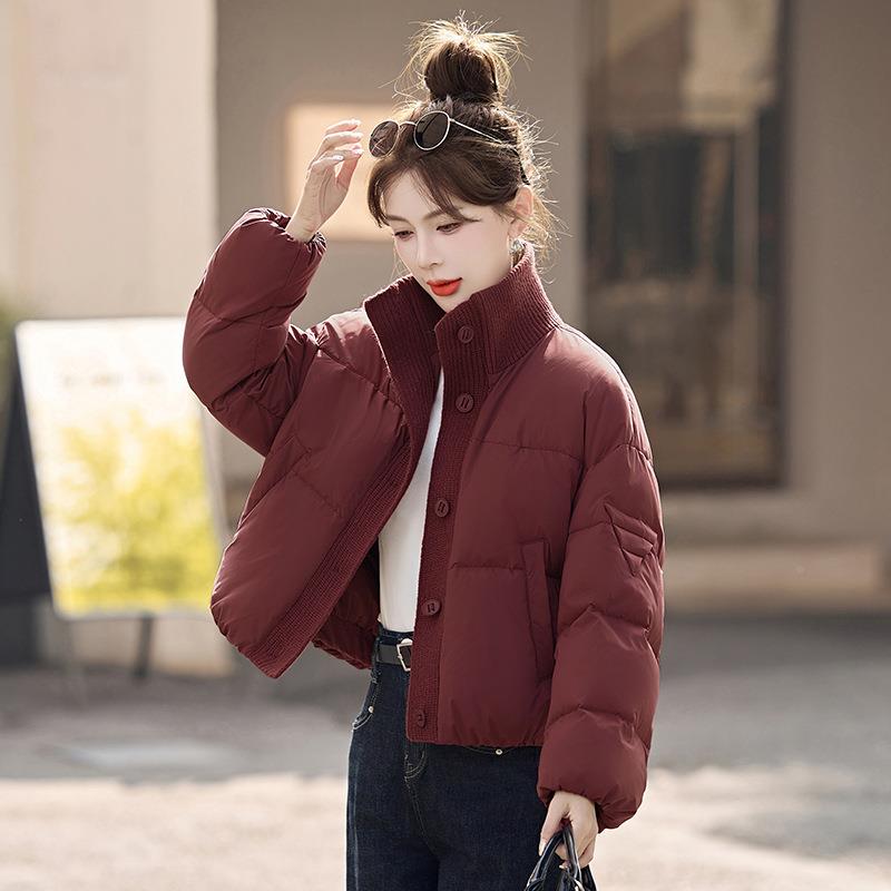 服ZQ78-111设羽计感针织立拼接绒领新款冬季韩版宽松小清新短款面