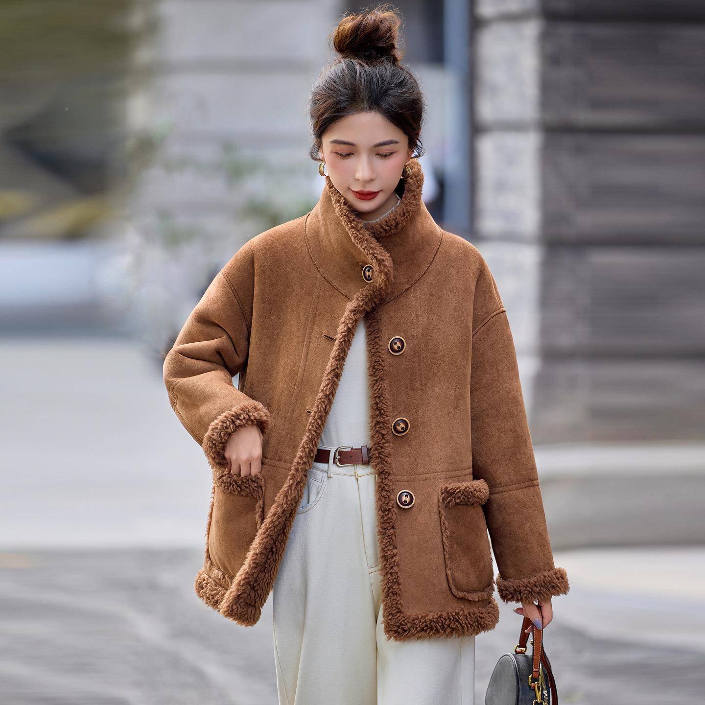 设计感双面穿外套2025新YYF2663款百搭显瘦冬厚皮毛一体保暖加上