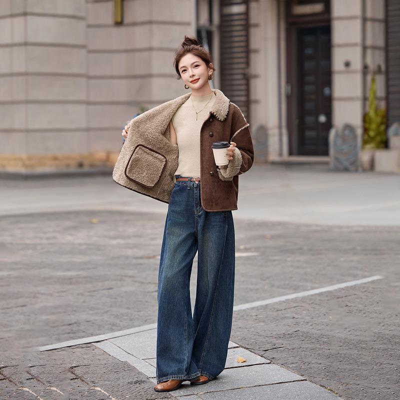 2025冬季新加厚高保暖级感1WN1061-1外套翻领宽松百搭款皮毛一体