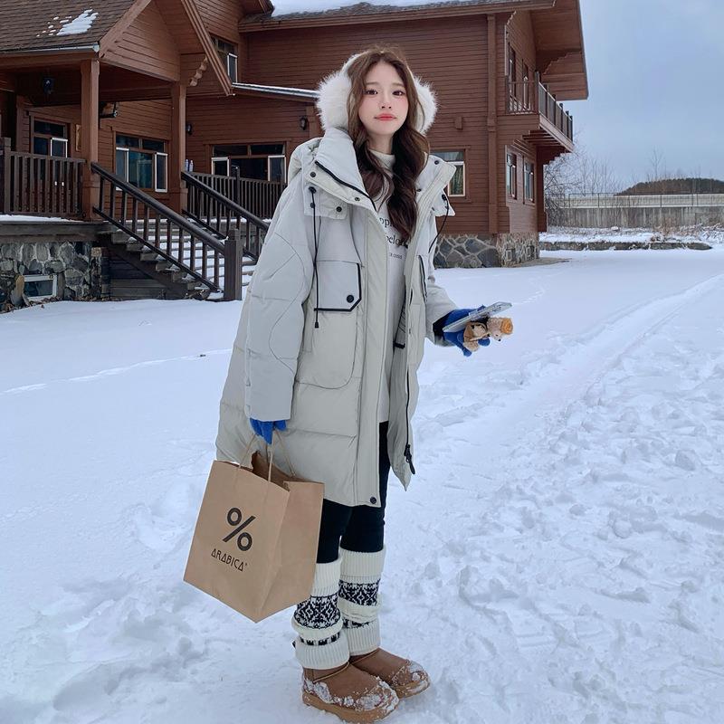 米个白色设计感白鸭绒羽绒服冬2D085-K0102女5年新款中长款小子收