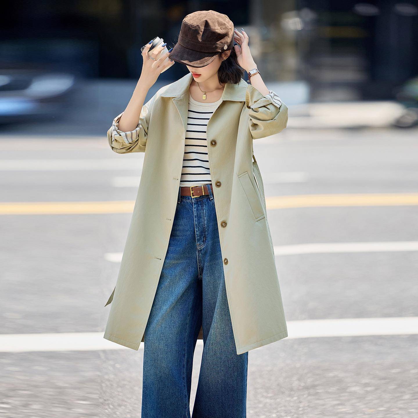 2025带秋冬款时气质中长款系收腰显瘦单排尚风衣外套女M扣EME5717