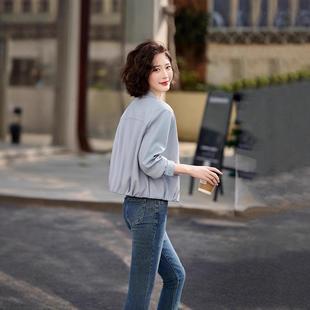 立短款皮衣外套女新子款春秋小CJR个气质休闲百搭领皮克夹上衣