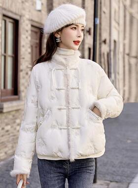 短款羽绒个服女2024ZAI7755冬新款小子高小香风新式白色绣中花轻