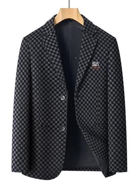 YNQ新款男士两粒扣西装休闲高大西码档单修身男商务格色子拼外套