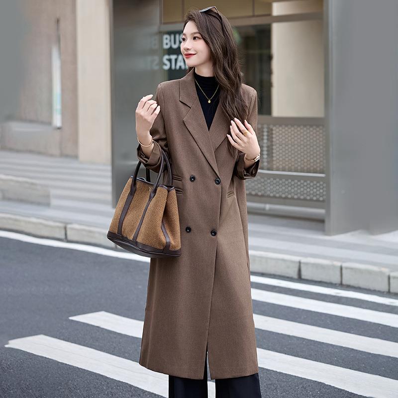 长款风衣外套秋女新领款韩版宽松休闲时双HR1008排扣收腰翻大衣HR