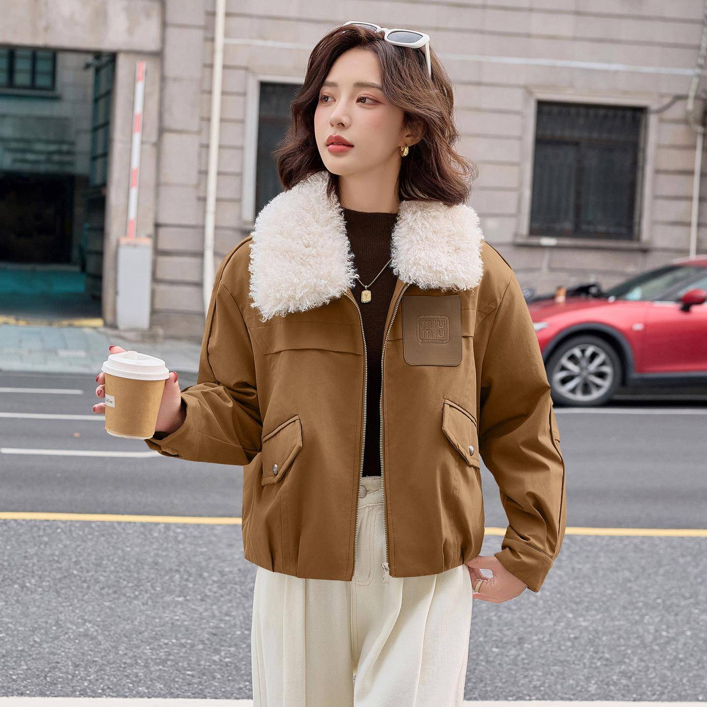 派克服女025秋2季款小个子毛领羊羔毛时尚保暖百LU9099-1新搭外冬