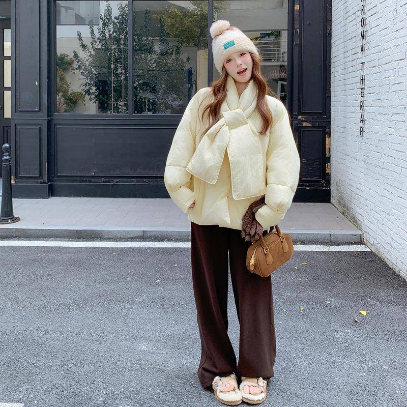 B237-255温柔白色围脖羽绒服女冬202面5新款好超看小个子韩宽松9