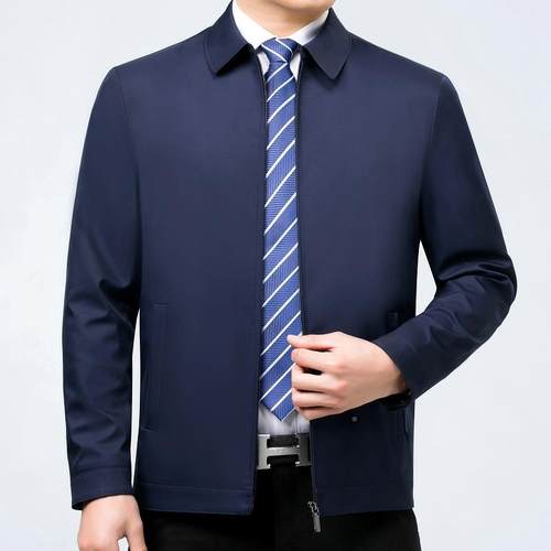 桑丝夹克款男春秋季中年2288-0干蚕部薄茄克中老年宽松亲男父士外