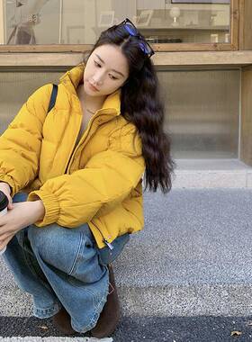 黄色立领羽女款季20b159-73125绒年新款短款加冬厚无帽小个服子白