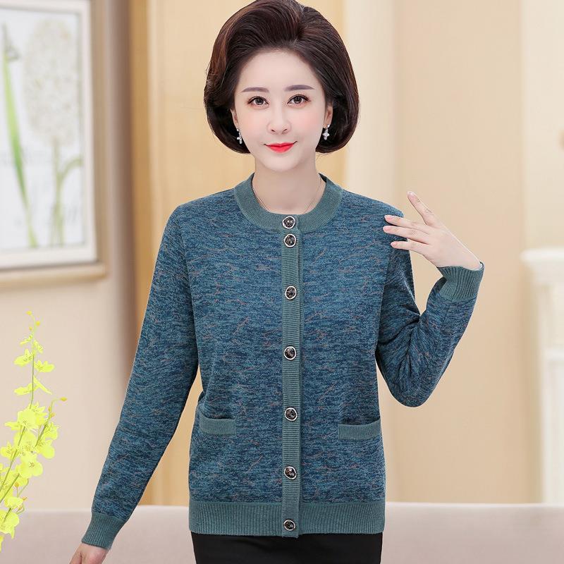 冬新款中老年羊绒开衫毛衣加绒厚926-QB季保装暖妈加妈圆领大码外