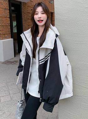 黑白色冲锋衣羽绒服女2撞b207-98602冬季新款学风院休5闲90白鸭绒