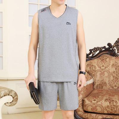 夏款中年士肥佬子无袖背动HYX-0心短袖短男裤加肥加大码跑胖步运