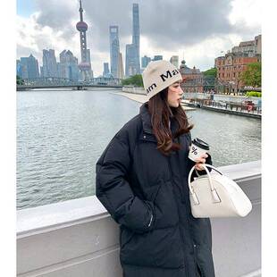 白色羽绒服b233-776女冬季20艺25款韩系新时尚立领学院风考绒中长