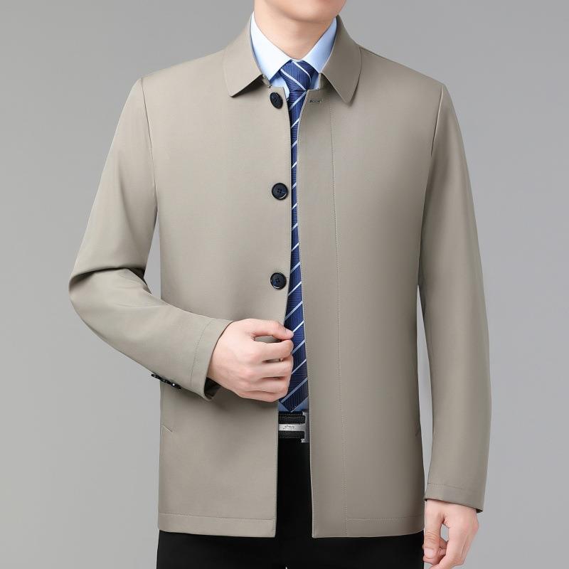 中男士翻领夹克春秋薄爸款8866-U商务休闲扣装子年外套爸桑蚕丝上