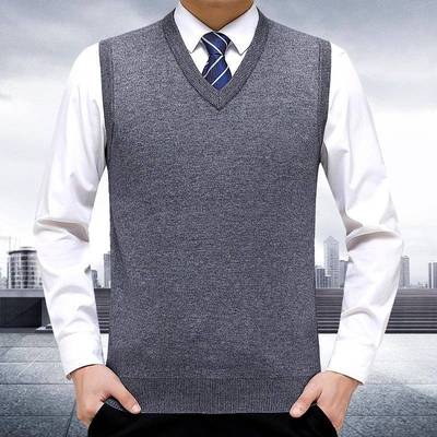 领新款男DMU士心含羊绒针织中年爸爸秋装马甲中老背年人衫无袖毛