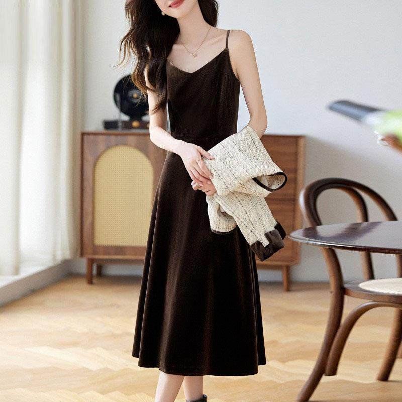 小香风外套丝绒连衣两件气套女秋20质24新款高级感裙名媛洋气ZLI2