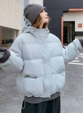 韩版b171-XW3学院面2风浅蓝色羽绒服025新款女冬季宽松加包厚保暖