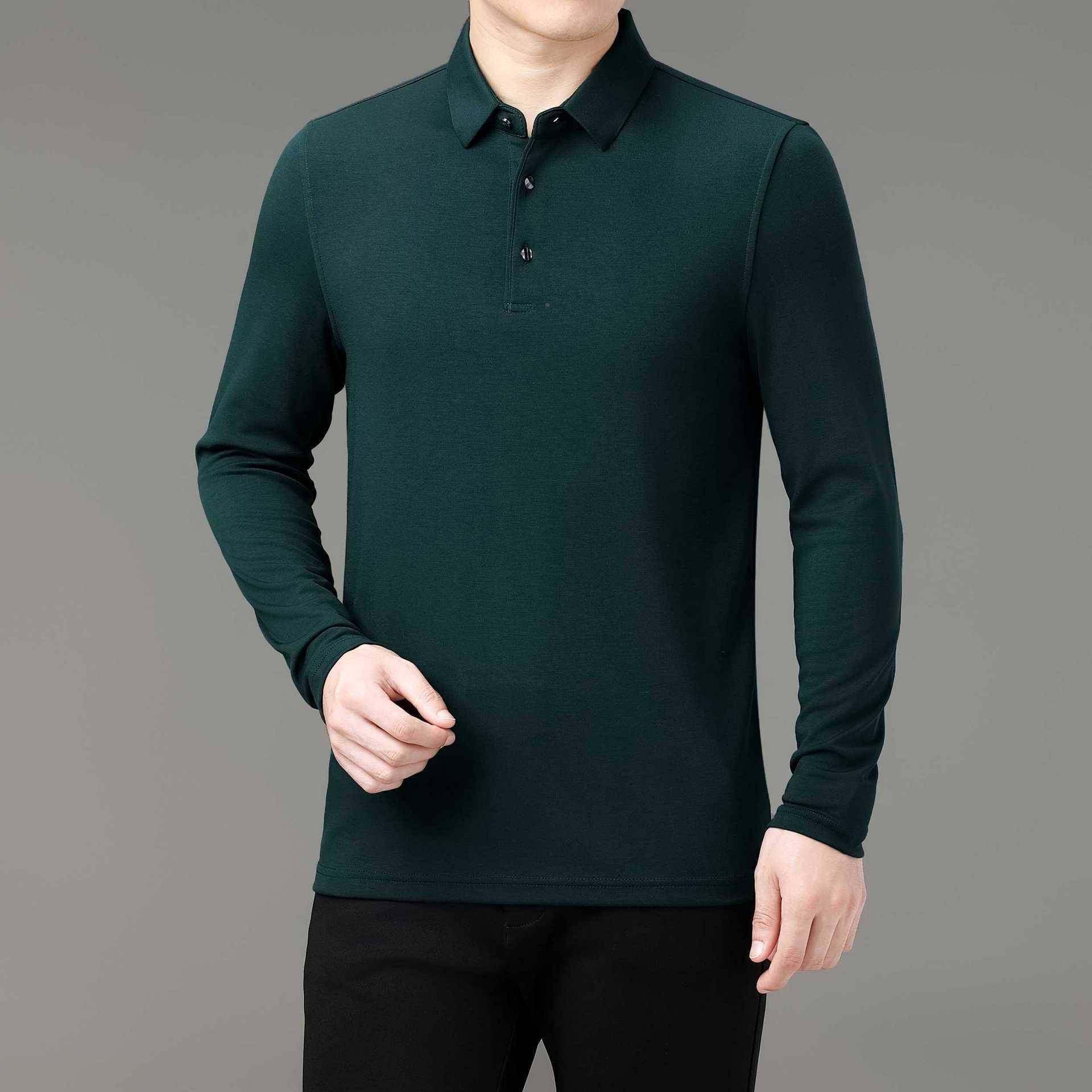 奢桑丝男士恤莫蚕代尔春秋打底亲衫中年父亲肤轻ABZ翻领衫