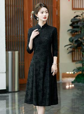 新中红色改旗袍女早2025年新款订婚良暗纹提花刺ZLE2556Y绣印式花