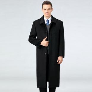 中厚老年男2205=5士冬过款 保暖加羊绒大衣商务休闲上衣外 膝长加款
