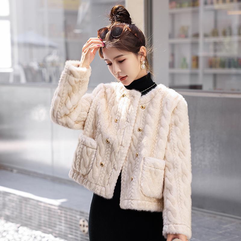 2休02冬新款简约时5尚闲保暖皮装毛一体外套季毛毛宽松上衣HM8HM8