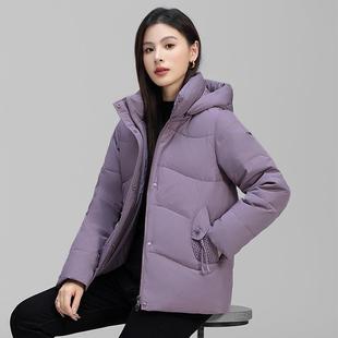 洋气中年妈妈加厚羽绒女中长装款白鸭瘦绒服PRY中老年显连帽外套