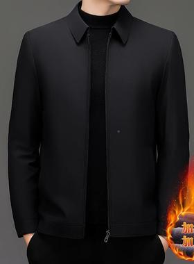 秋冬装款男式克休夹闲翻领中老男士加绒薄时尚百搭茄克年外38227-