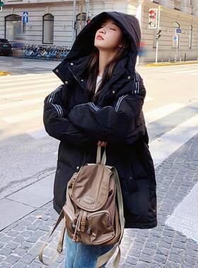 黑色羽2B188-58绒服女韩冬季i20厚25新款系ns宽松连帽小个子加白