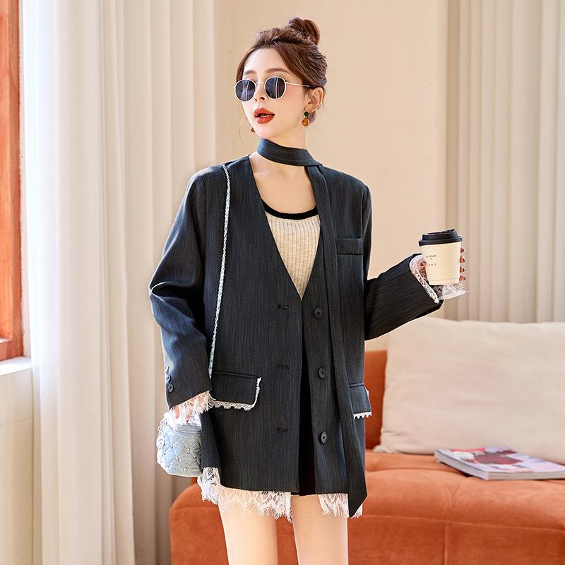 202外5M春秋MX891-03季新款蕾丝飘拼接带高级感西服套女西装X891