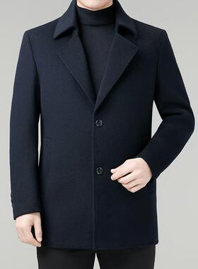 冬男士双羊毛OUX呢大衣季新款爸羊绒外套中长款可拆羽绒面爸内胆