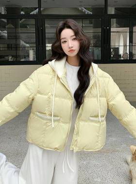 黄色针织连短帽奶乎羽绒乎服女冬季2c126-516025新款小尚个子时保