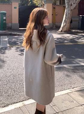 米灰色双面连羊绒大衣女025C036-Y61冬季新款超好看设计2帽感羊毛