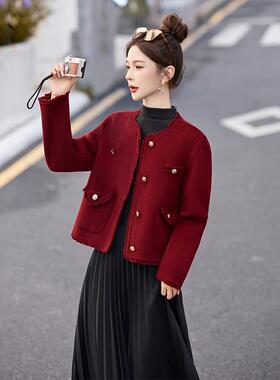 20Z2505-1025秋冬新款气质毛时尚边流苏小风高级感双面0羊香毛大